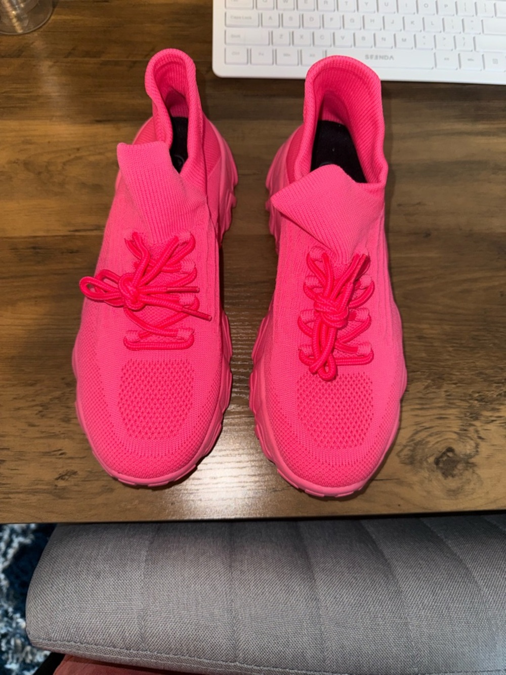 Hot Pink Knit Slip-On Sneakers